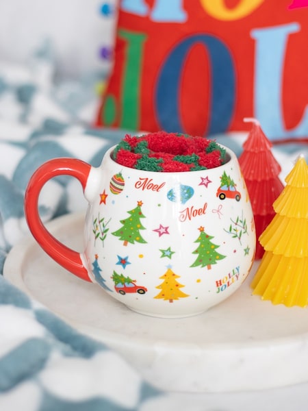Something Different White Nostalgic Christmas Print Mug and Socks Set (W10343) | £13