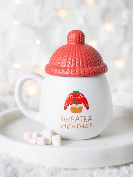 Something Different White Sweater Weather Lidded Mug (W10356) | £18