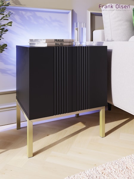 Frank Olsen Black Iona 1 Door Side Table with SMART Features (W10400) | £220