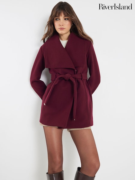 River Island Red Wide Collar Short Wrap Coat (W10493) | £69