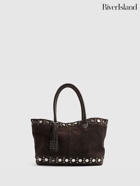 River Island Brown Suede Panelled Slouch Bag (W10496) | £59