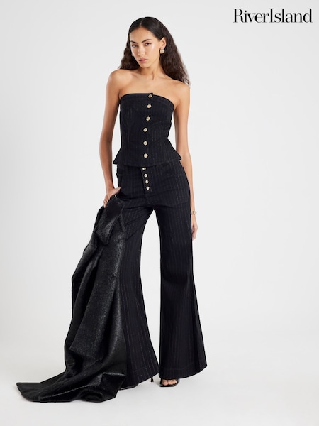 River Island Black Pinstripe Palazzo Jeans (W10503) | £59