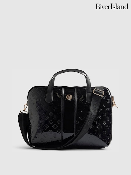 River Island Black Patent Monogram Laptop Case Bag (W10533) | £32