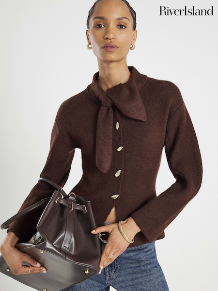 River Island Brown Tie Neck Cardigan (W10538) | £49