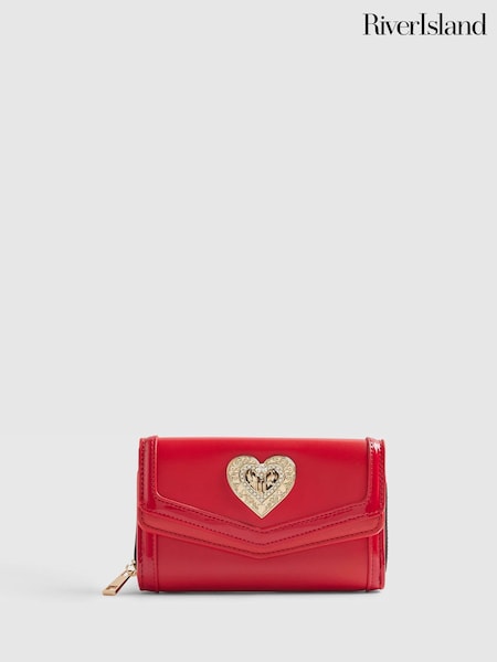 River Island Red Heart Panelled  Zip Around Purse (W10601) | £22