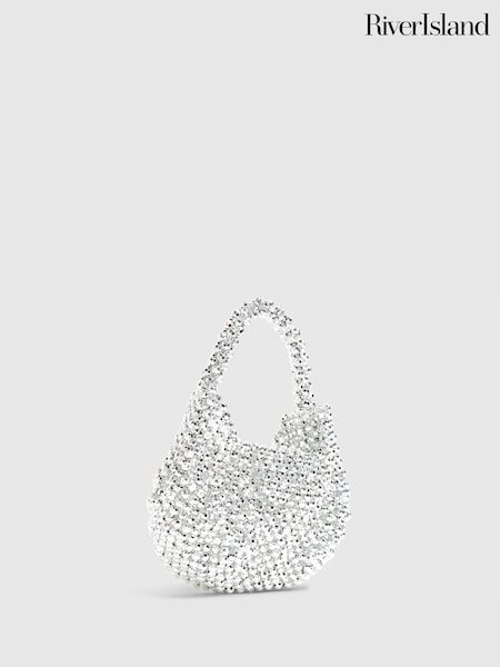 River Island Silver Beaded Scoop Clutch (W10608) | £32