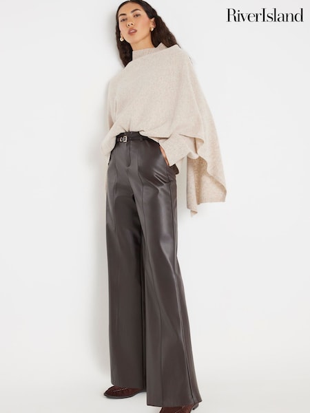 River Island Brown Faux Leather Wide Leg Trousers (W10609) | £44