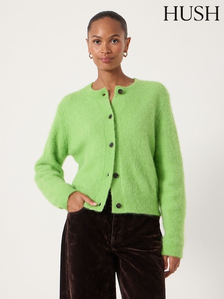 Green Perrin Crew Neck Alpaca Blend Cardigan (W10632) | £120