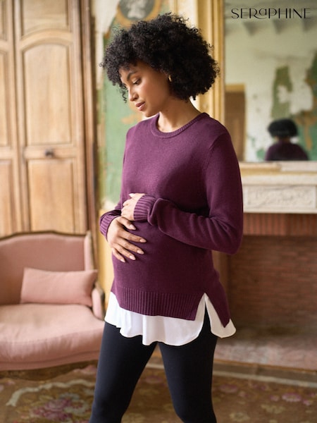 Seraphine Purple Berry Cotton Blend Maternity & Nursing Jumper & Shirt (W10637) | £59