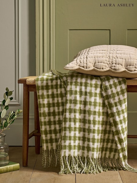 Laura Ashley Olive Green Knapton Throw (W10669) | £35