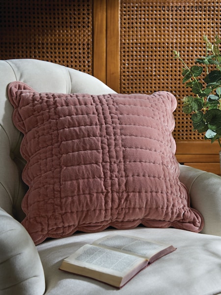 Old Rose Pink Scalloped Cushion (W10677) | £45