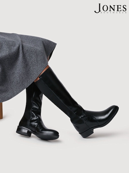 Jones Bootmaker Black/Coral Ellisia Leather Stretch-Fit Long Boots (W10750) | £160
