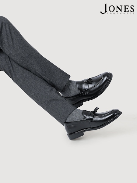 Jones Bootmaker Black Rodrigo Wide-Fit Leather Tassel Loafers (W10761) | £110