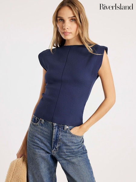River Island Blue Fitted Knit Vest Top (W10916) | £29