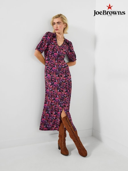 Purple Jersey Floral Midi Dress (W10970) | £60