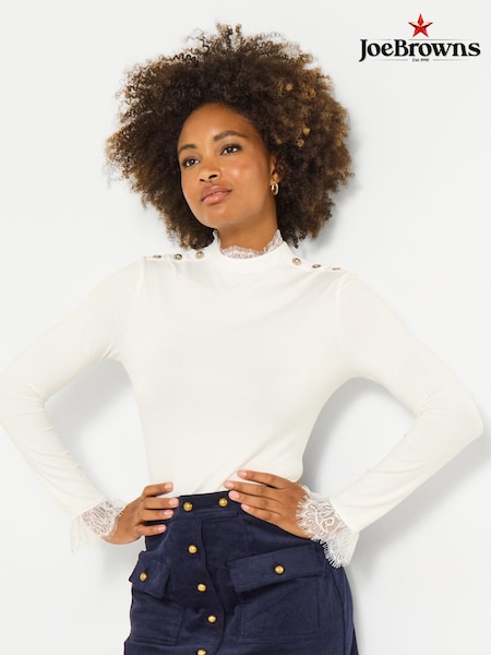 Joe Browns Cream Lace Trim High Neck Jersey Top (W10994) | £40