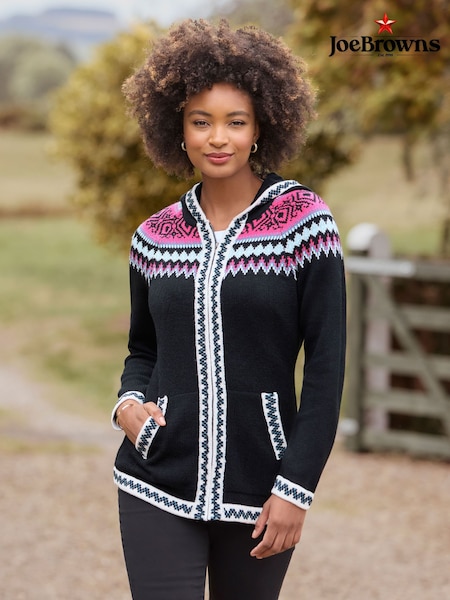 Black Hooded Fairisle Pattern Jumper (W10998) | £55
