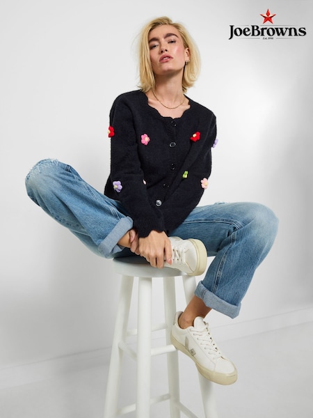 Black Button Through Floral Cardigan (W11013) | £50