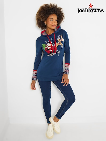 Joe Browns Blue Longline Festive Hoodie (W11017) | £55