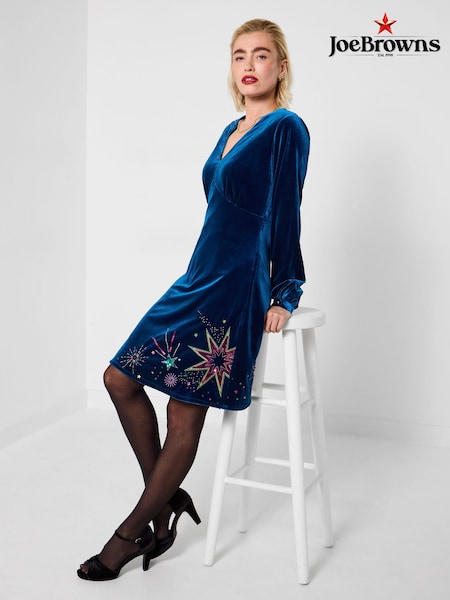 Joe Browns Blue Stretchy Velvet Sequin Dress (W11019) | £90