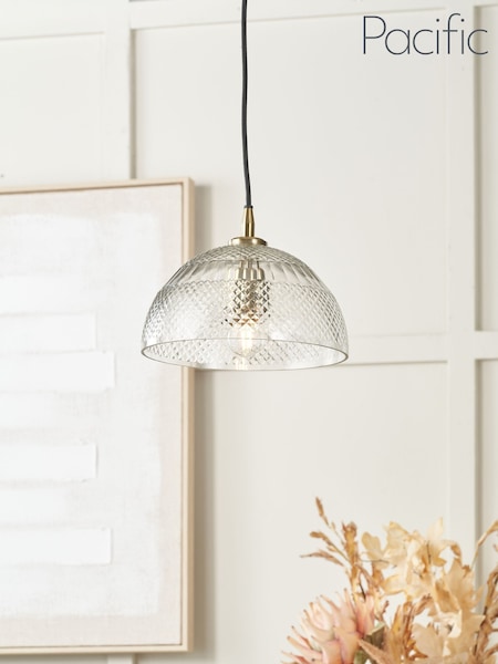Pacific Clear Giselle Diamond Design Handcut Glass Dome Pendant Ceiling Light (W11148) | £70