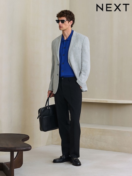 Grey - Slim Fit Motionflex Textured Jersey Blazer