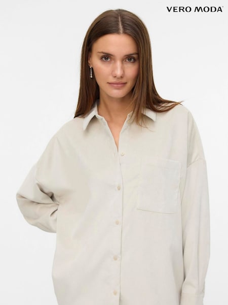 VERO MODA Cream Long Sleeve Corduroy Shirt (W11375) | £36