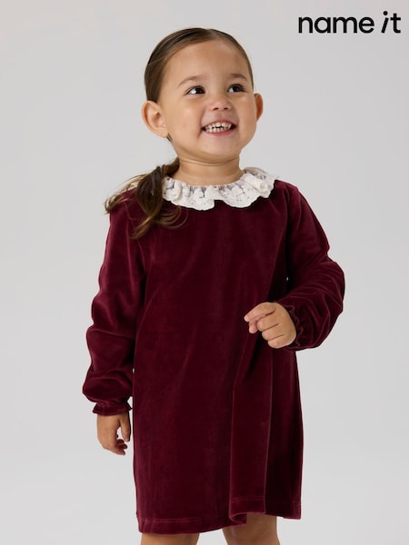 Name It Red Long Sleeve Velvet Dress (W11485) | £20