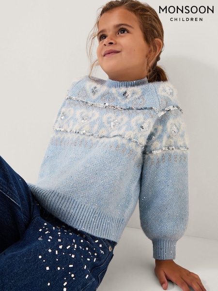Monsoon Blue Sparkle Heart Jumper (W11494) | £32 - £36