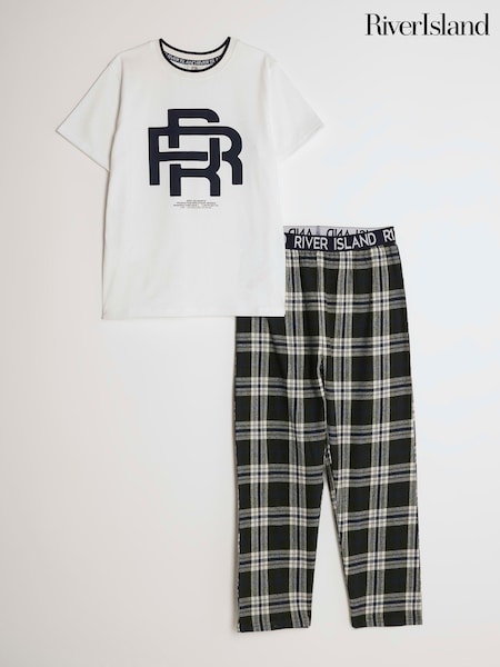 River Island Green T-Shirt & Waistband Check Trousers Set (W11568) | £16