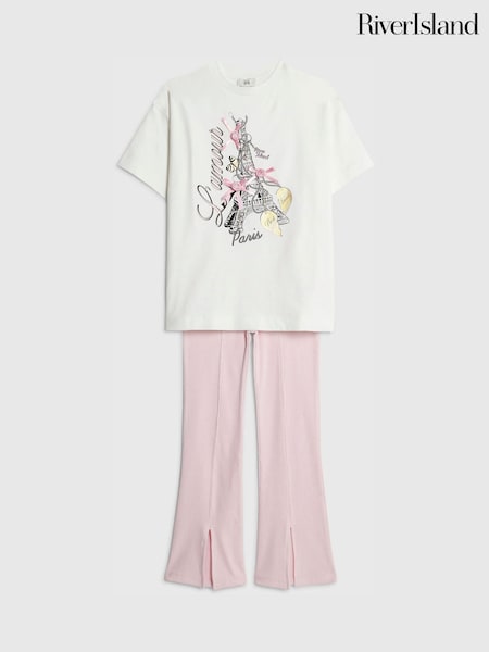 River Island White Lamour Paris Top & Kickflare Set (W11571) | £24