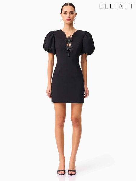 Elliatt Black Euphoria  Puff Sleeve Mini Dress (W11574) | £290