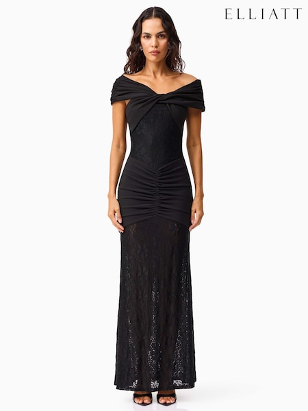 Elliatt Black Valencia Off The Shoulder Lace Gown (W11578) | £280