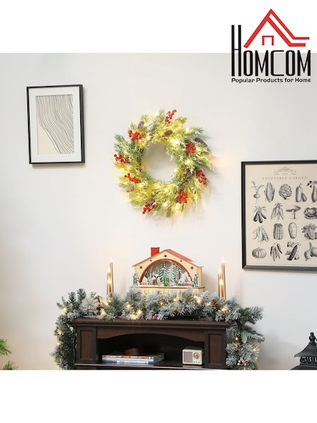 Homcom Green/White 60cm Prelit Christmas Wreath With 30 Warm White LEDs (W11587) | £30