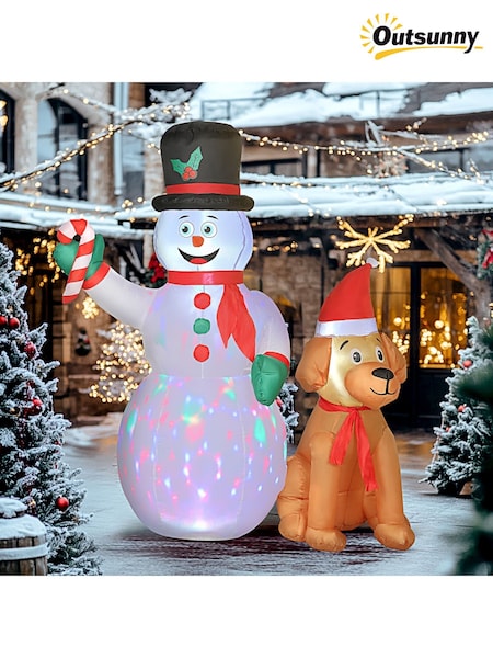 Outsunny 6ft Christmas Inflatables Snowman & Dog With Led