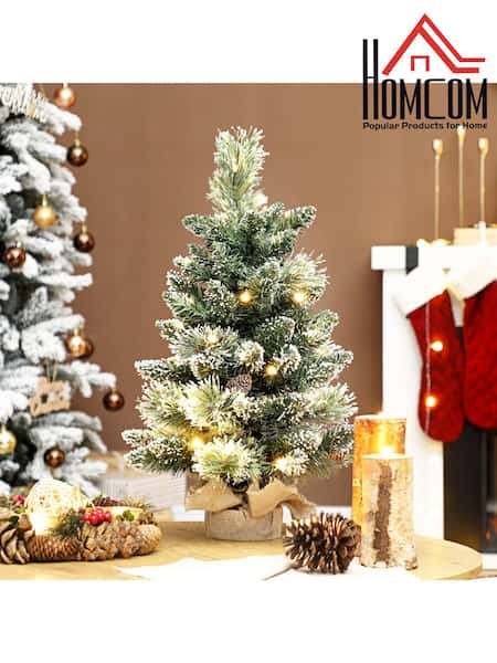 Homcom Green/White 60 cm Prelit Snow Flocked Tabletop Mini Christmas Tree (W11602) | £24