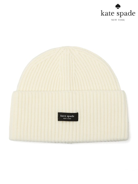 kate spade new york Cream Sam Label Beanie (W11640) | £65