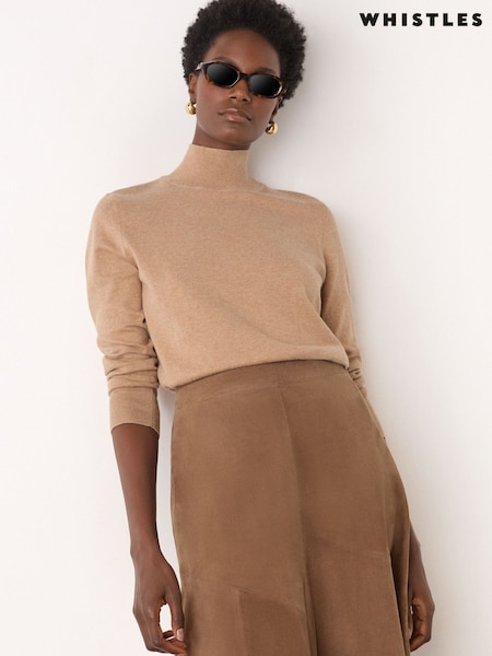 Whistles Brown Fine Wool Mix Funnel Neck Knit Jumper (W11810) | £89