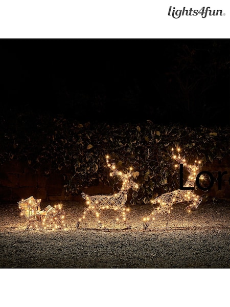 Lights4fun 86cm Rattan Light Up Reindeer & Sleigh (W11880) | £150