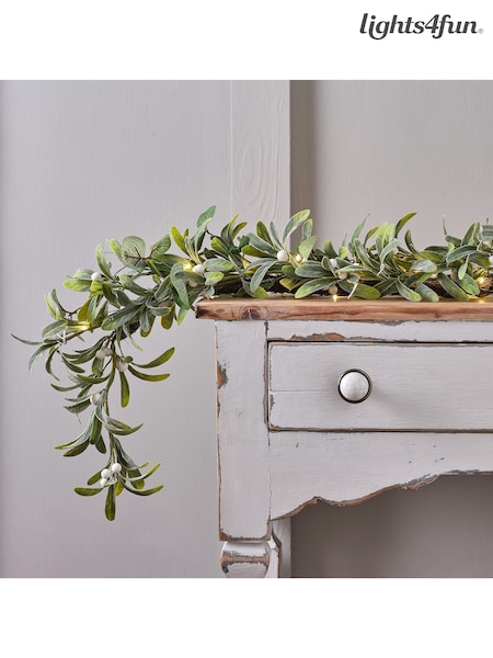 Lights4fun 2m Pre Lit Mistletoe and Eucalyptus Garland (W11891) | £50