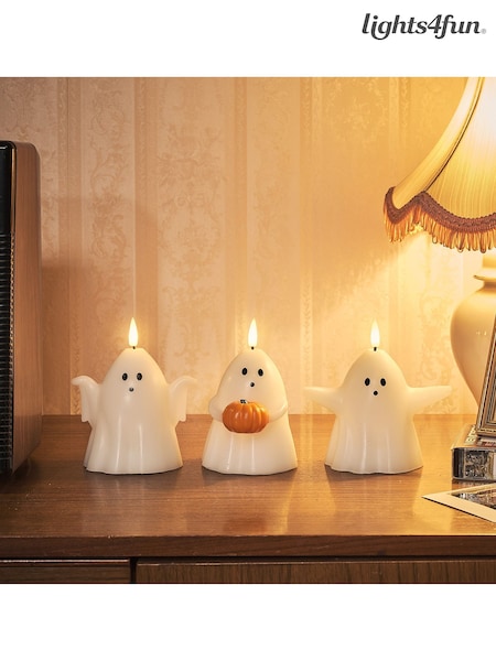 Lights4fun White and Black and Orange TruGlow® Ghost LED Trio Candle (W11899) | £30