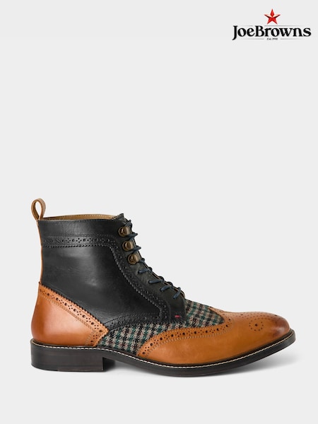 Joe Browns Brown Classic Lace Up Tweed Panelled Leather Boots (W11927) | £90