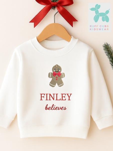 White - Ruff Cubs Kidswear Personalised Ginger Bread Boy Christmas Sweater