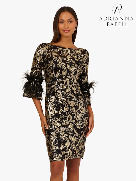Adrianna Papell Black Sequin Emb Midi Dress (W11981) | £259