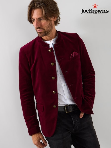 Joe Browns Red Nehru Collar Statement Velour Jacket (W11985) | £104