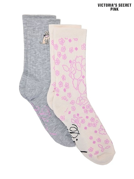Grey/Floral Print - Victoria's Secret Pink 2 Pack Crew Socks