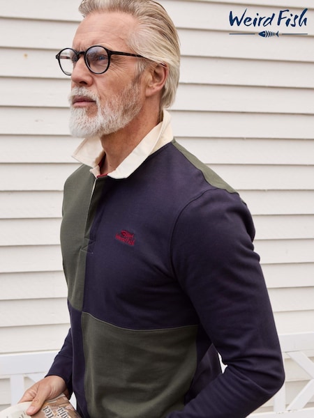 Weird Fish Green Lyon Colourblock Rugby Shirt (W12052) | £70