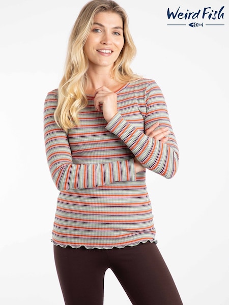 Weird Fish Red Thorne Ribbed Striped Long Sleeve Top (W12074) | £42