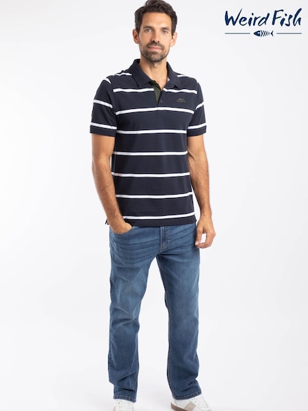 Weird Fish Blue Fabian Striped Pique Polo Shirt (W12094) | £45