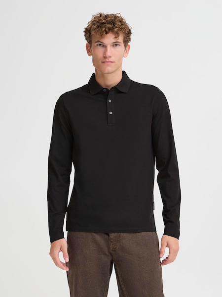 Casual Friday Black CFNILSON Jersey Long Sleeve Polo Shirt (W12105) | £60